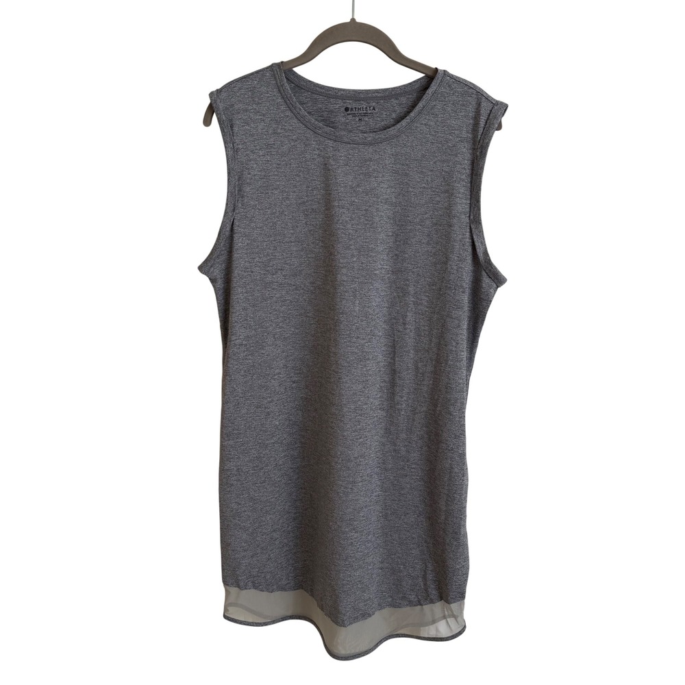 Athleta Essence Mesh Trim Tank Heathered Grey Sleeveless Top Mini Dress Tunic